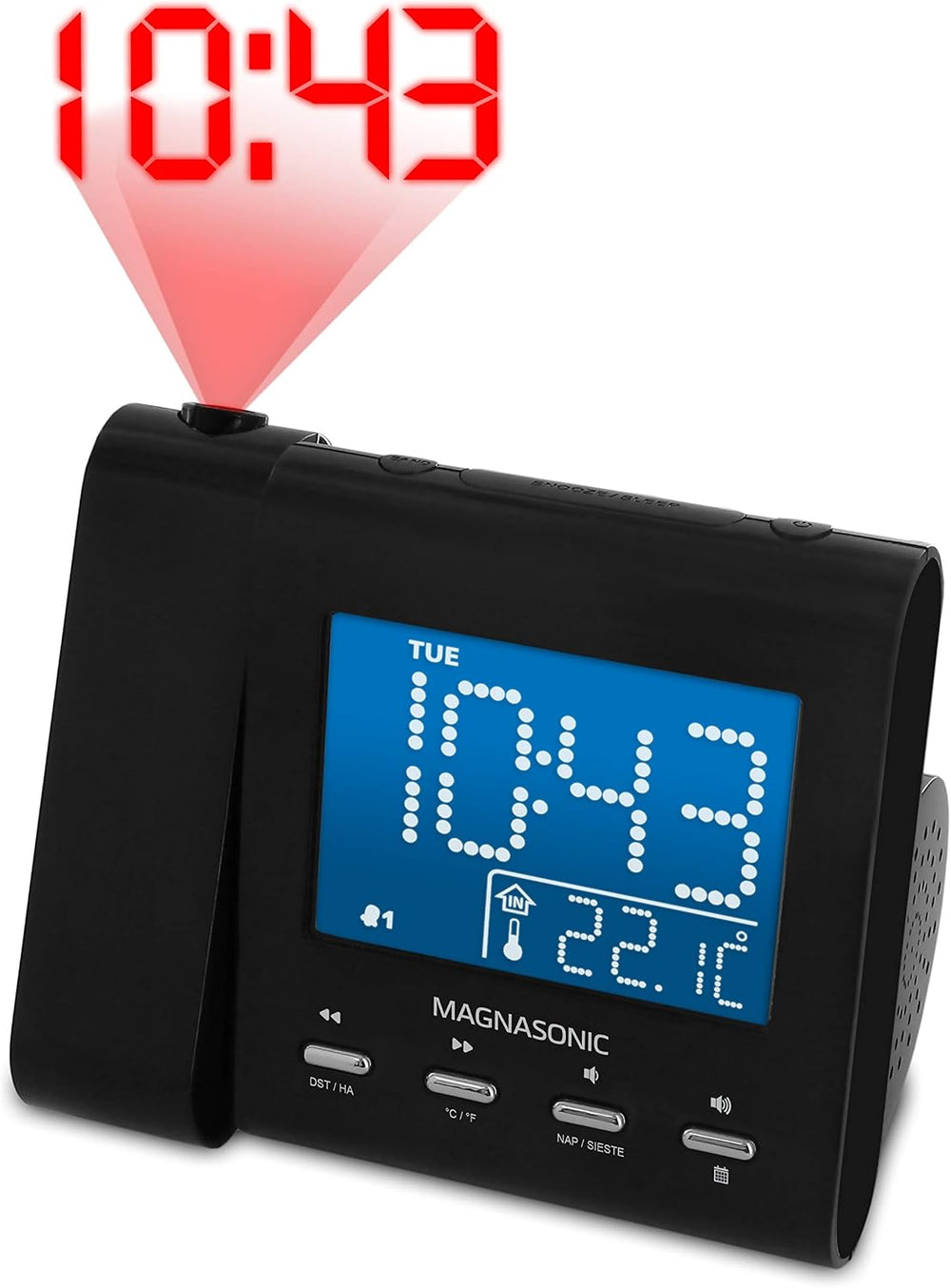 Magnasonic Projection Alarm Clock with AM/FM Radio, Battery Backup, Auto Time...