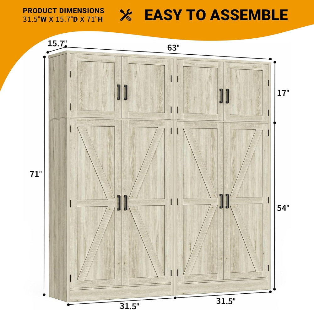 Unikito 71” Tall Pantry Cabinet with Adjustable Shelves, Wash Gray, 2 Pack