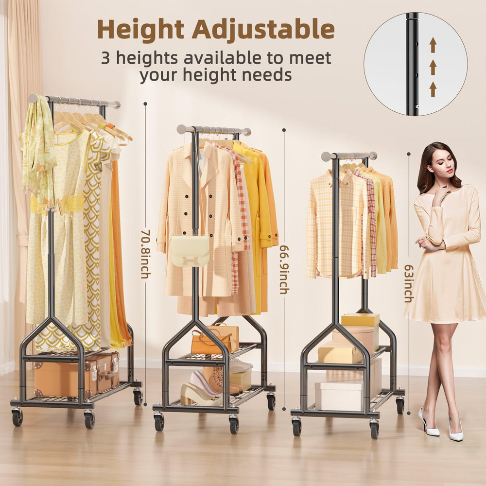 Heavy Duty Clothes Rack Load 556 LBS, Rolling Clothing Rack With Shelves, Hei...