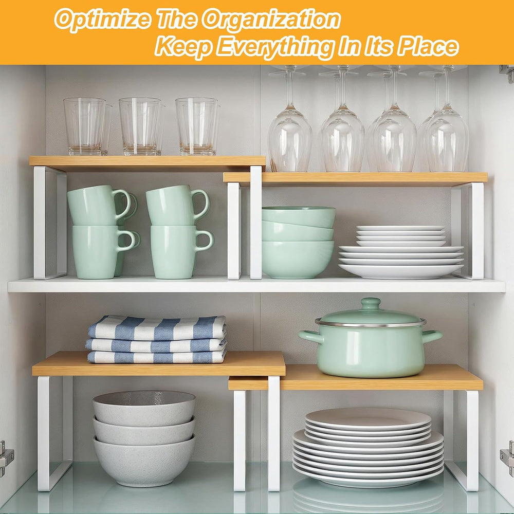 4Pcs Kitchen Organizer Accessories Set, Cabinet Organizer Shelf and Bamboo Di...