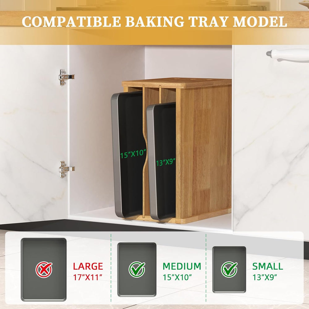 4 Tier Rubber Wooden Tray Dividers for Cabinets, Cookie Sheet Organizer