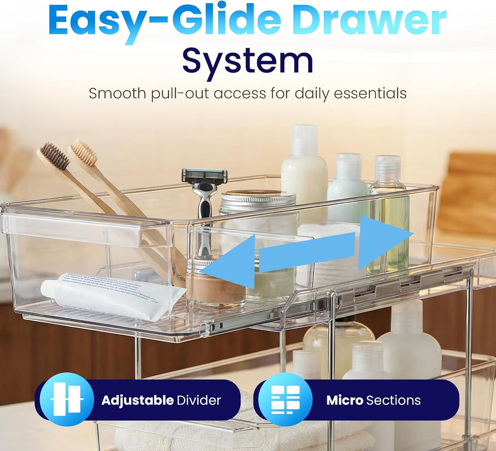 Masirs 2-Tier Clear Pull-Out Drawer Organizer - Sleek, Compact & Sturdy M...