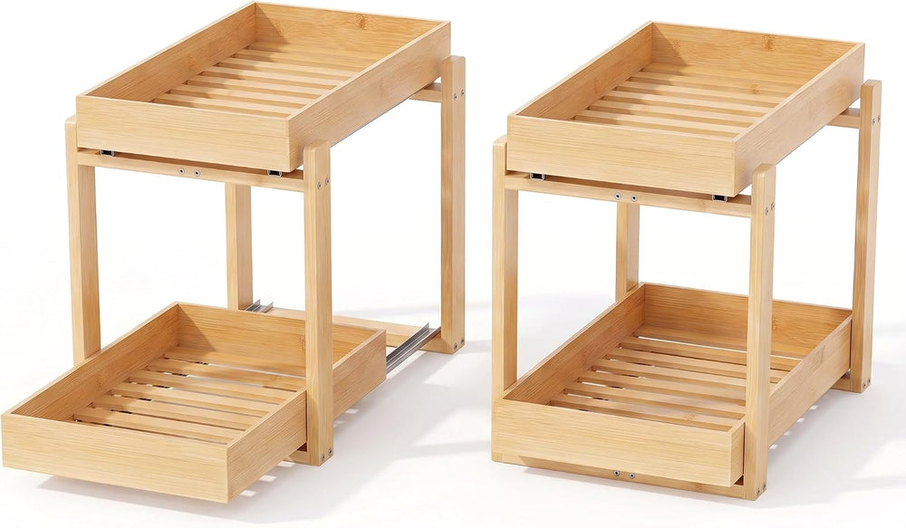 Bamboo Under Sink Organizer, 2 Pack Pull Out Cabinet Organizer