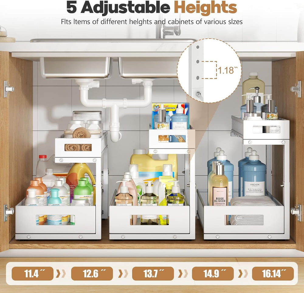 2 Pack 19IN Depth Under Sink Storage Organizer, Large 2-Tier Elegant Mesh Pul...