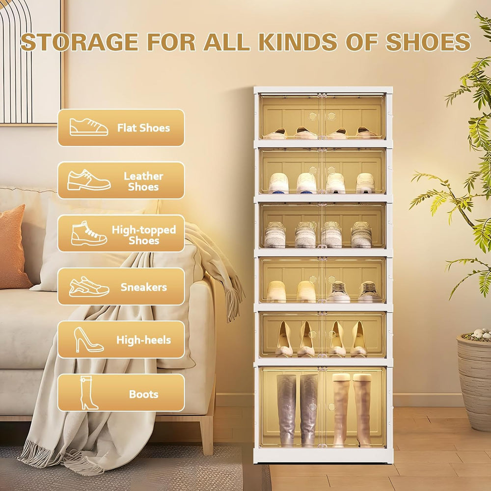 ELPHECO 6 Tier 12 Pairs Foldable Shoe Rack Shoe Organizer with Magnetic Doors...