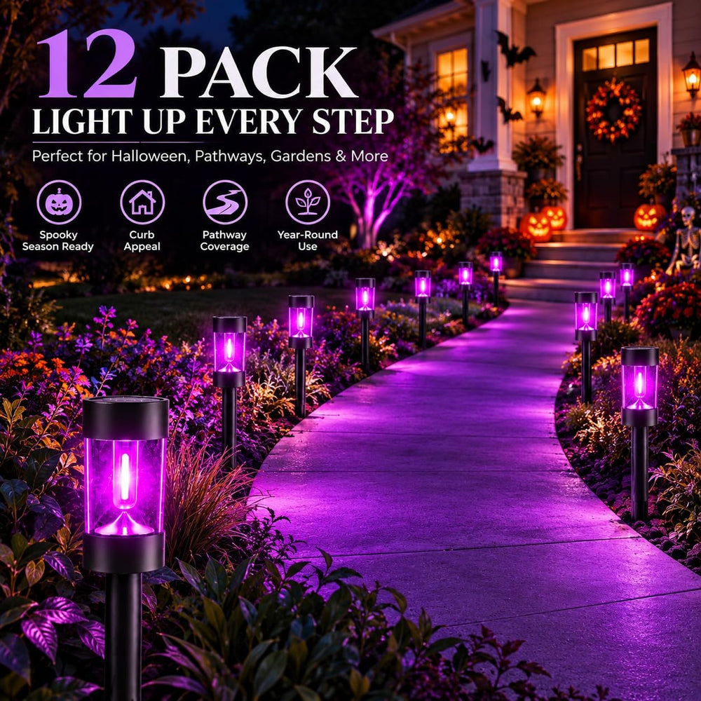 Purple Halloween Solar Pathway Lights, 12 Pack Outdoor Garden Yard Decor