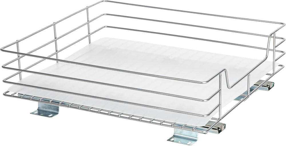 Household Essentials Brushed Steel Pull-Out Pantry Organizer with Plastic Lin...
