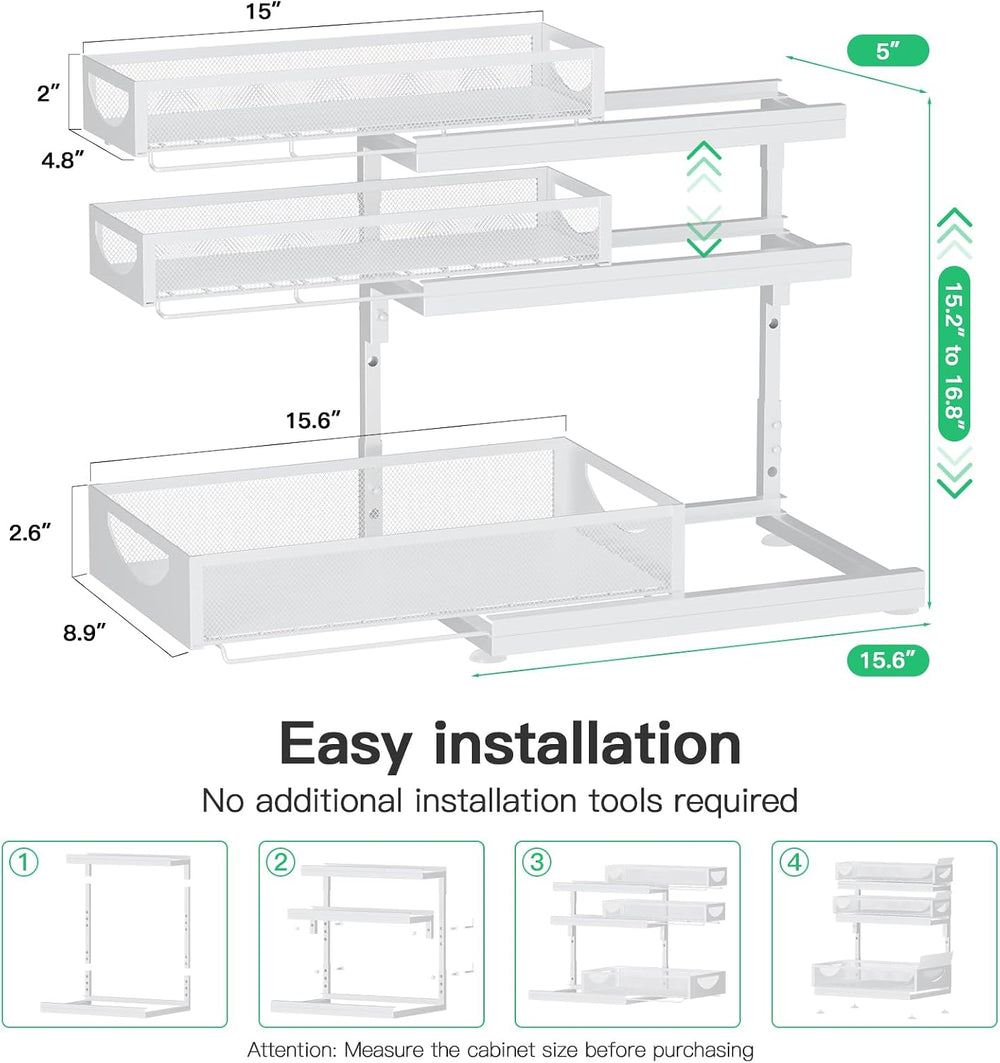 Under Sink Organizer, 1-Pack 3-Tier Pull Out Cabinet Organizers and Storage