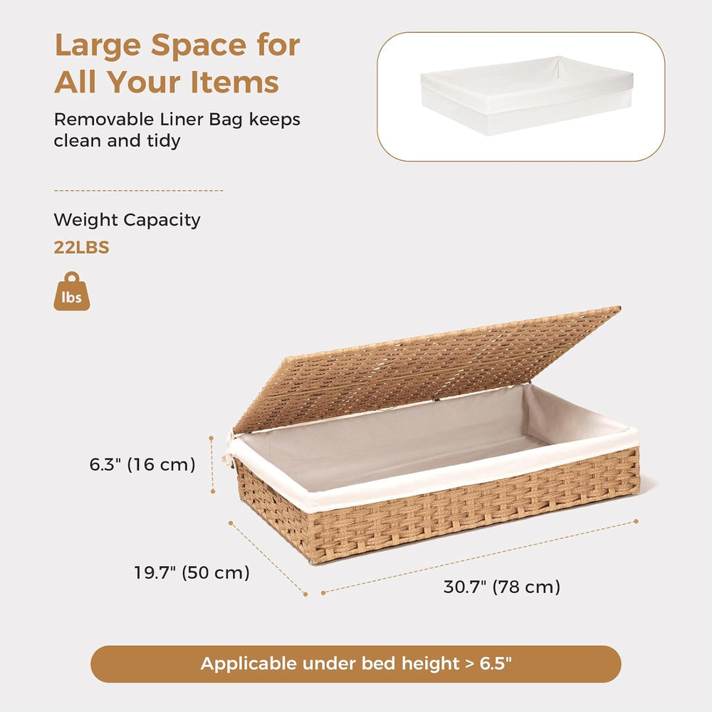 Wicker Under Bed Storage with Lid (PE Rattan, 60L, 2-Pack)