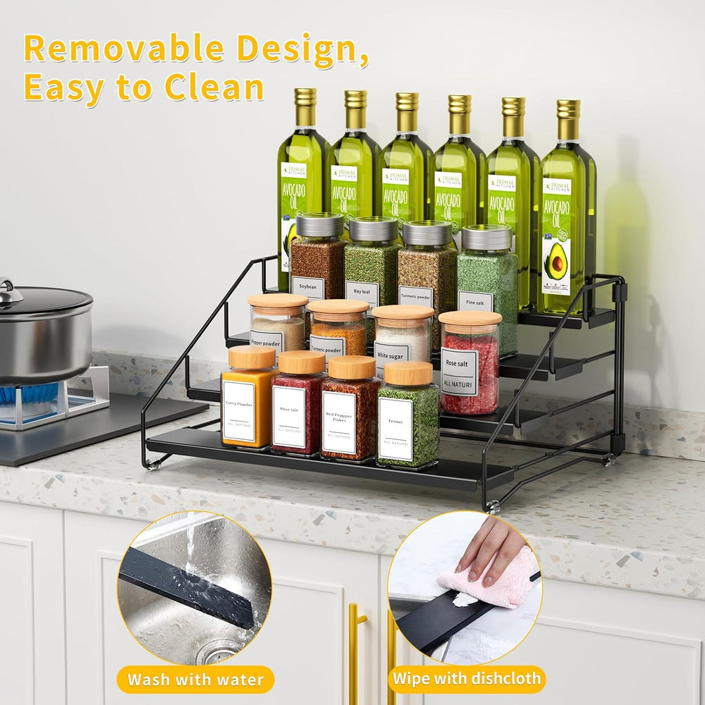 2 Pack Spice Rack Organizer for Cabinet, Depth Adjustable 4 Tier Spice Rack