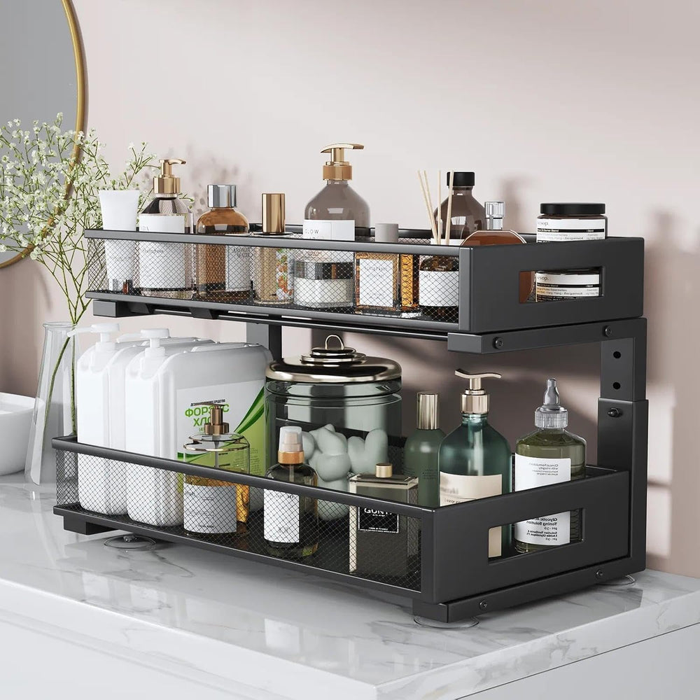 2 Packs 21IN Depth Under Sink Organizer, 2-Tier Pull Out Cabinet Organizer Wi...