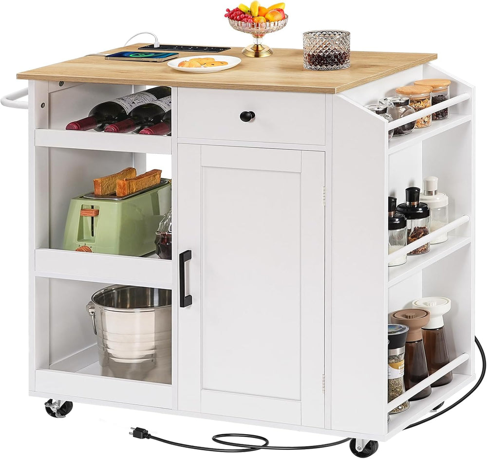 MAHANCRIS Kitchen Island with Power Outlet, Kitchen Storage Island with Drawe...