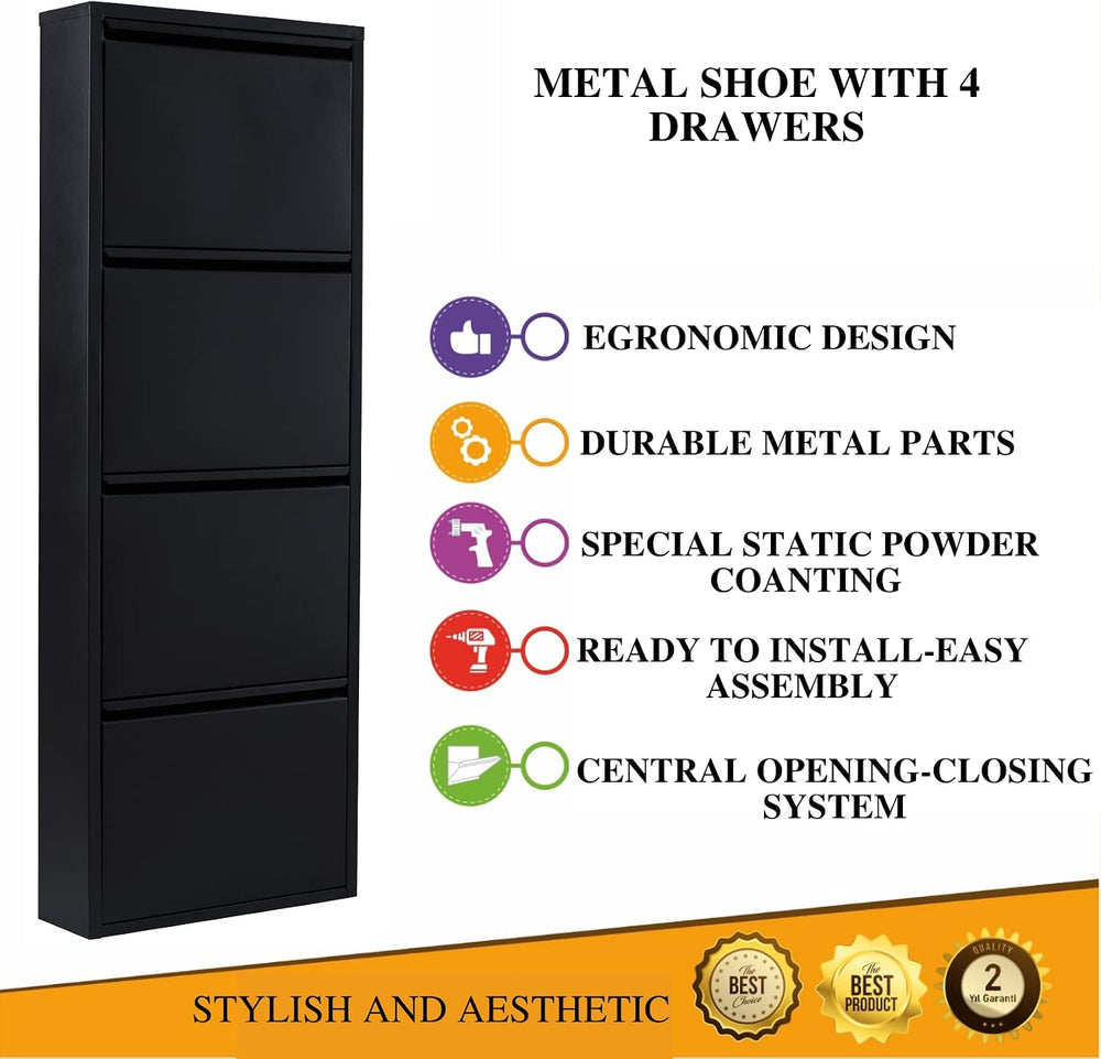 Flip Drawer Shoe Cabinet, Storage Organizer, Freestanding Shoe Rack, Wall Mou...