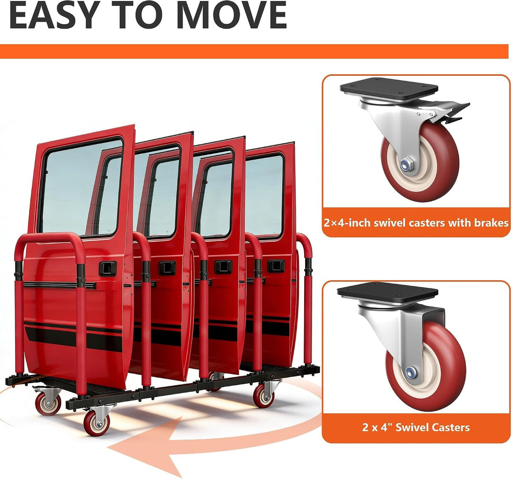 YOHKOH Jeep Door Storage Rack, Movable Stand with Lockable 4" Casters