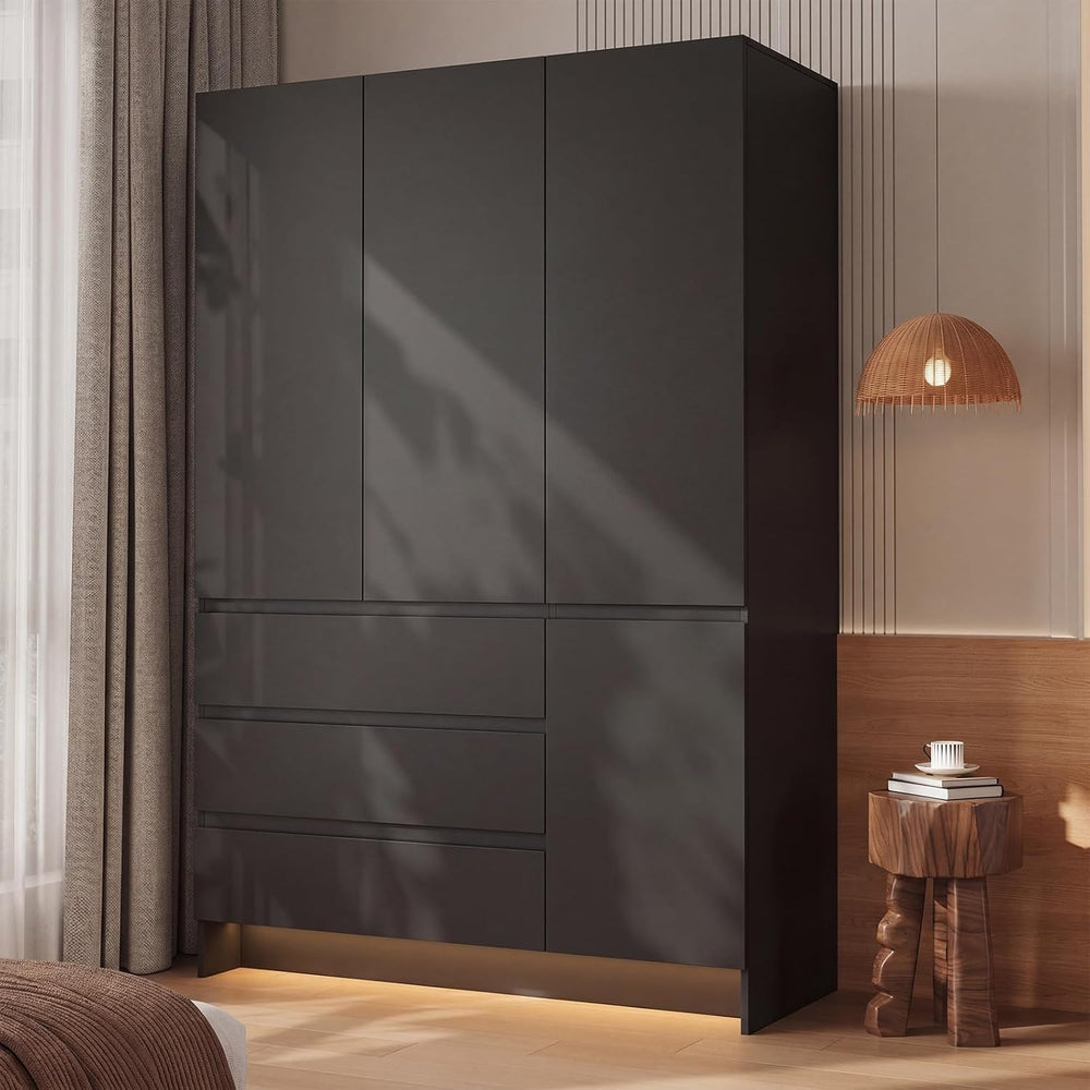 VOWNER Armoire Wardrobe Closet with 4 Doors, Bedroom Armoire with Mirrors