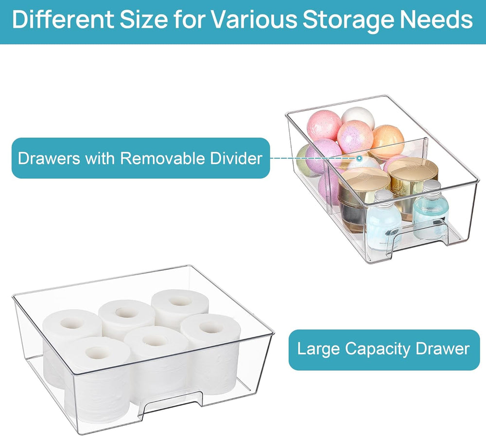 Vtopmart Clear Stackable Storage Drawers, 5 Pack Wide Storage Set