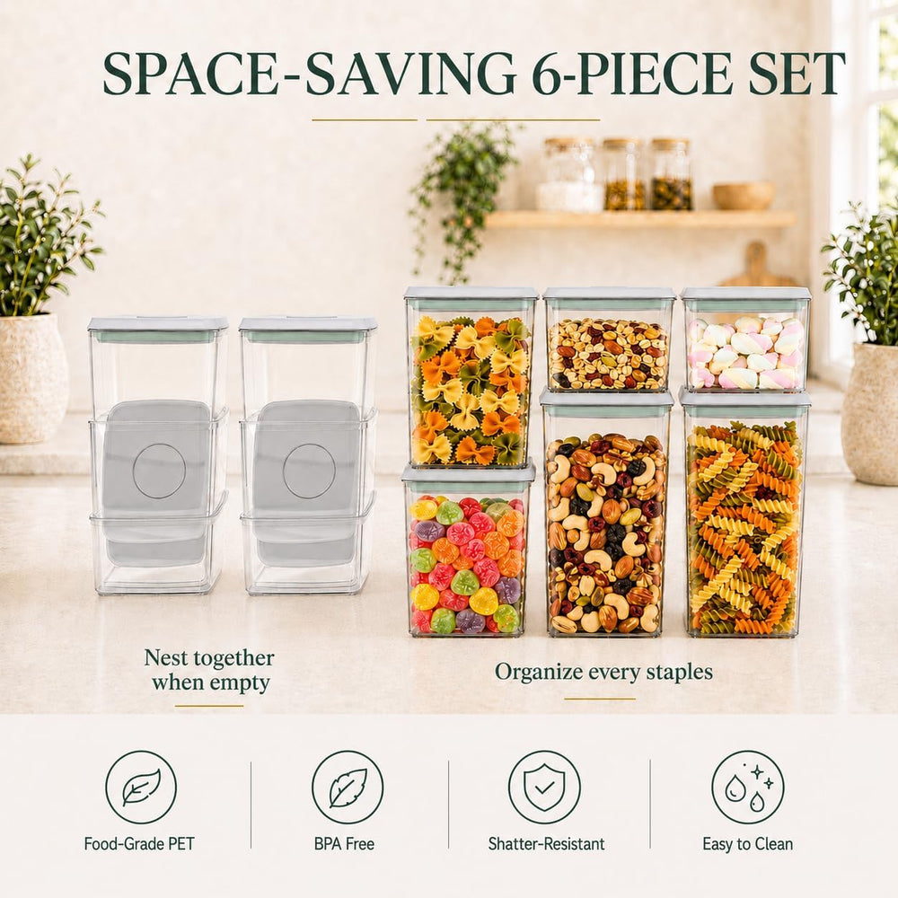 6-Piece Airtight Food Storage Containers, Clear Stackable Pop Lid