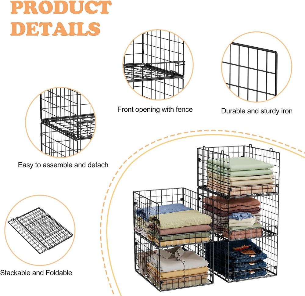 5-Tier Stackable Closet Storage Baskets, Closet Organizers and Storage Shelve...