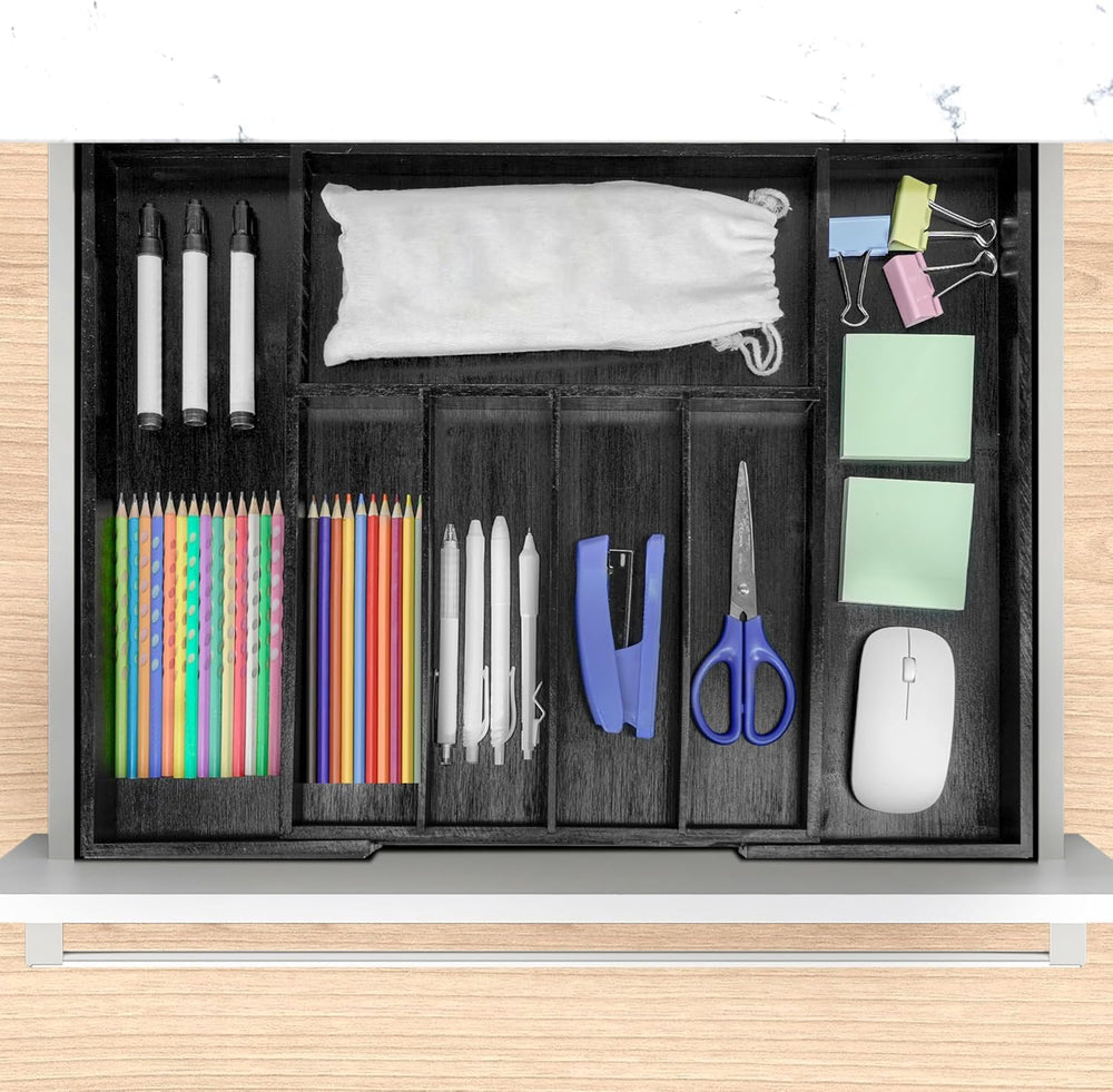 VaeFae Bamboo Drawer Organizer, Large, Black