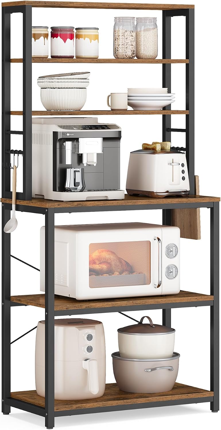 VASAGLE Coffee Bar, 23.6 Inches 6-Tier Baker's Rack with 6 Hooks