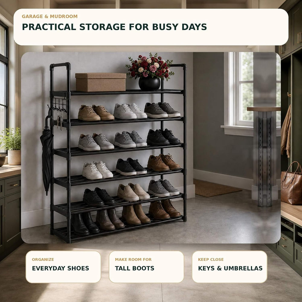 Hsscblet 6 Tiers Metal Shoe Rack,Adjustable Shoe Shelf Storage Organizer with...