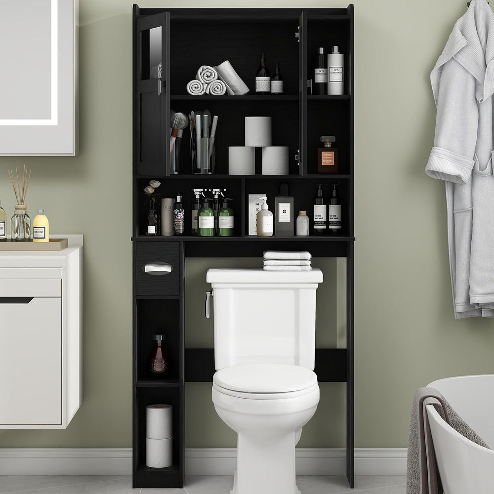 Vabches Over The Toilet Storage Cabinet with Doors and Shelves, Black
