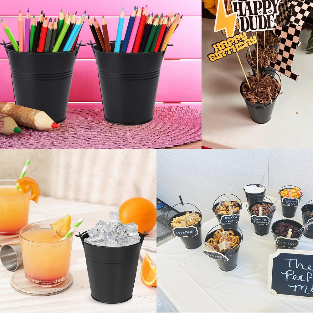 22 Pack 4 Inch Black Mini Metal Bucket, Elegant Galvanized Buckets with Handl...
