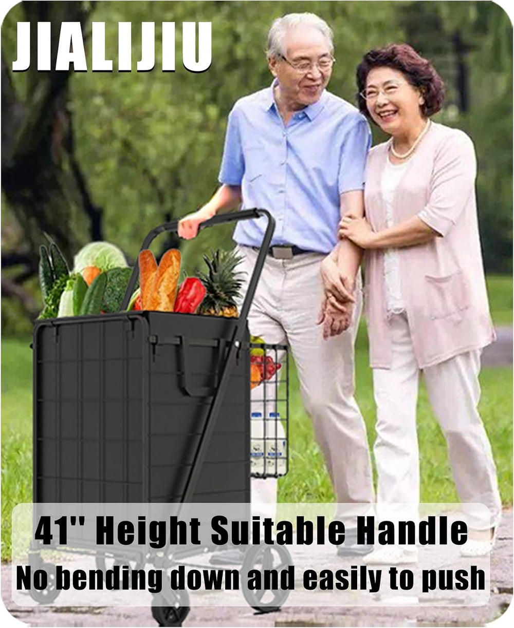 Heavy Duty Folding Shopping Cart for Groceries, Jumbo Grocery Carts with 360°...