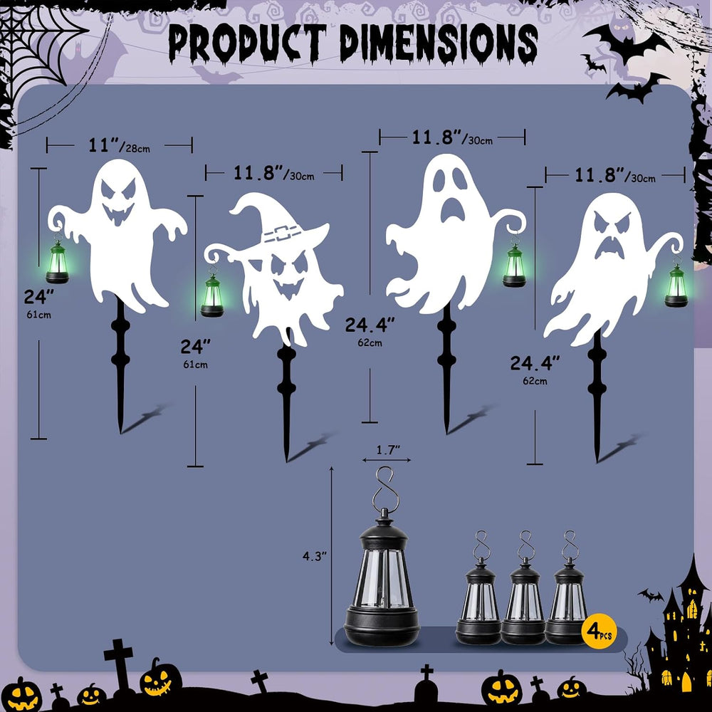 Halloween Ghost Garden Stakes, 4-Pack Solar Lighted Yard Decor