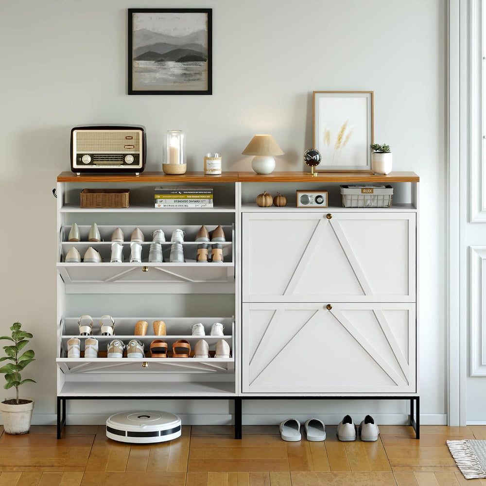 PARTPHONER Shoe Storage Cabinet with 2 Flip Drawers, Modern Hidden Shoe Stora...