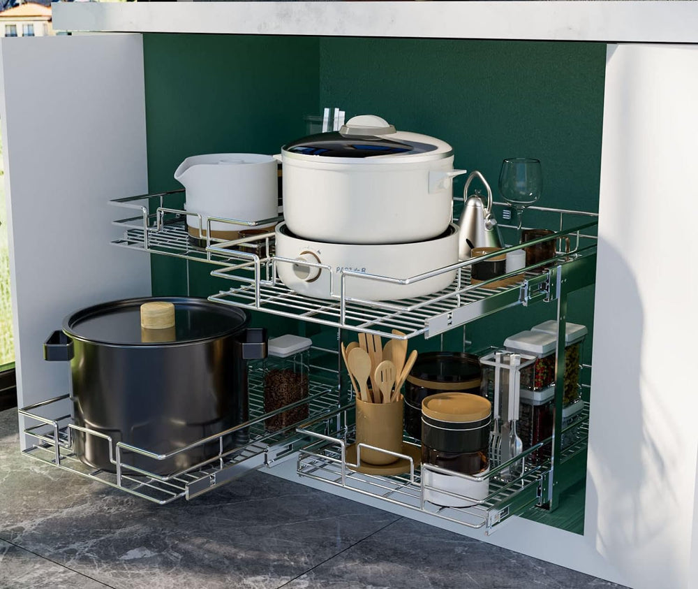 LOVMOR 2 Tier Individual Pull Out Cabinet Organizer 17" W x 21" D, ...