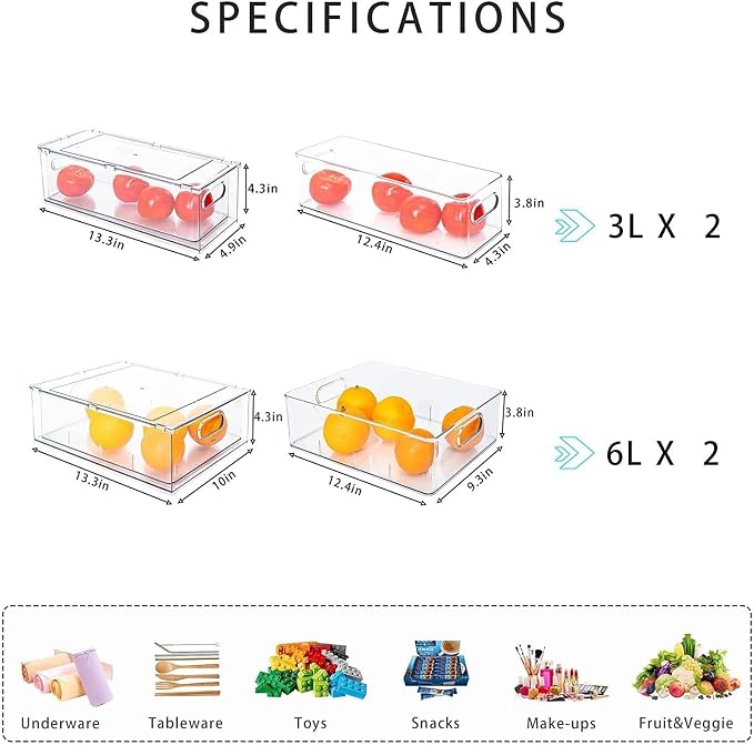 MineSign 4 pack Stackable Refrigerator Organizer Bins Pull-Out Drawers