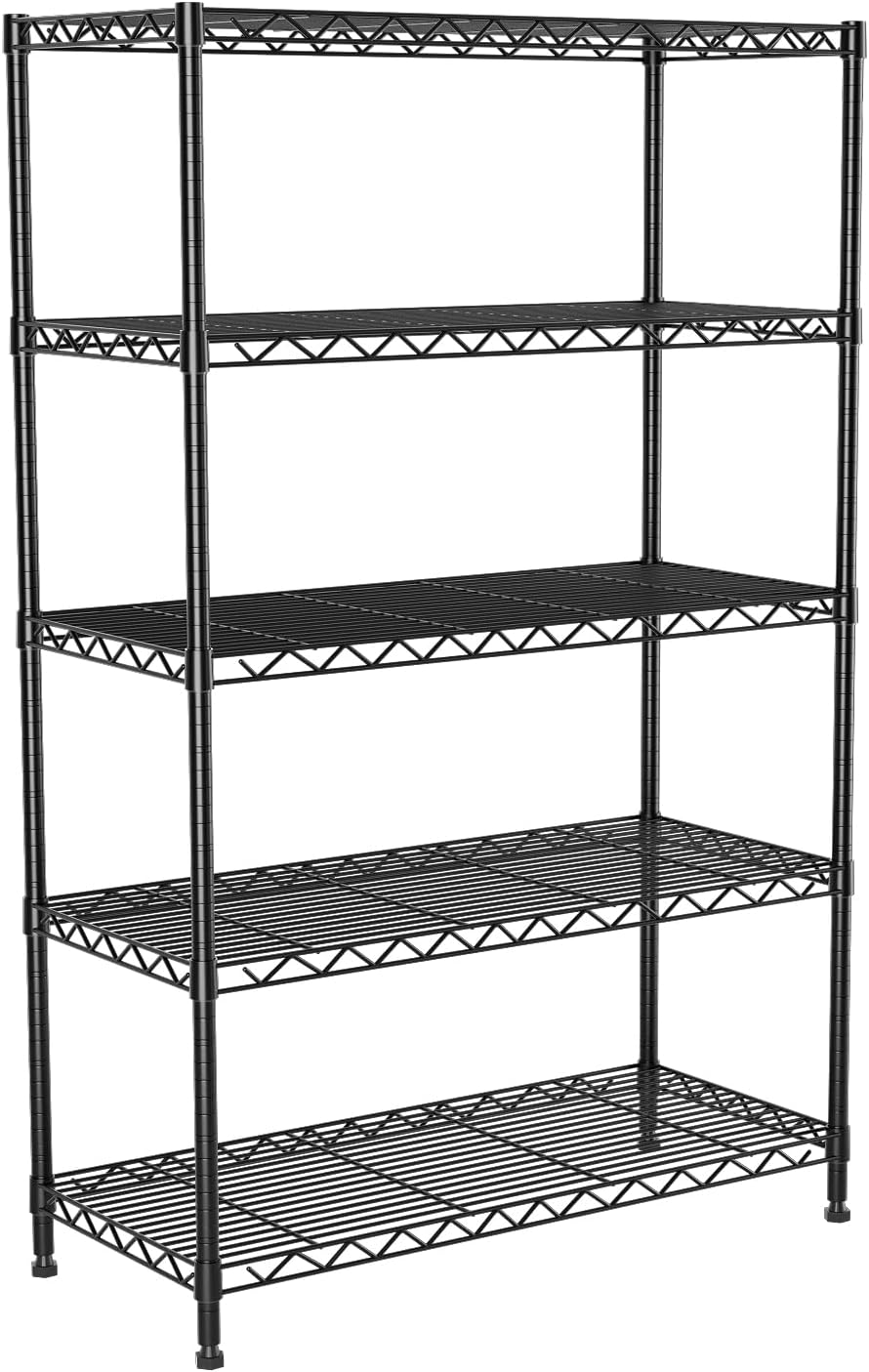 5-Tier Heavy Duty Metal Shelving Unit on Lockable Wheels,30"x14"x62...