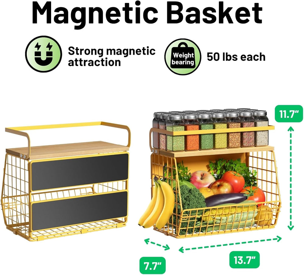 Magnetic Shelf for Fridge with Wood Lid, Fruit Potato and Onion Storage Bins,...