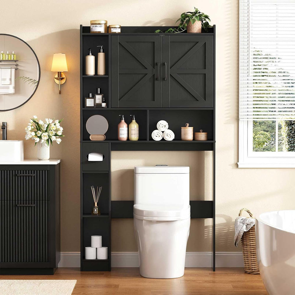 Vabches Over The Toilet Storage Cabinet with 2 Barn Doors, Black