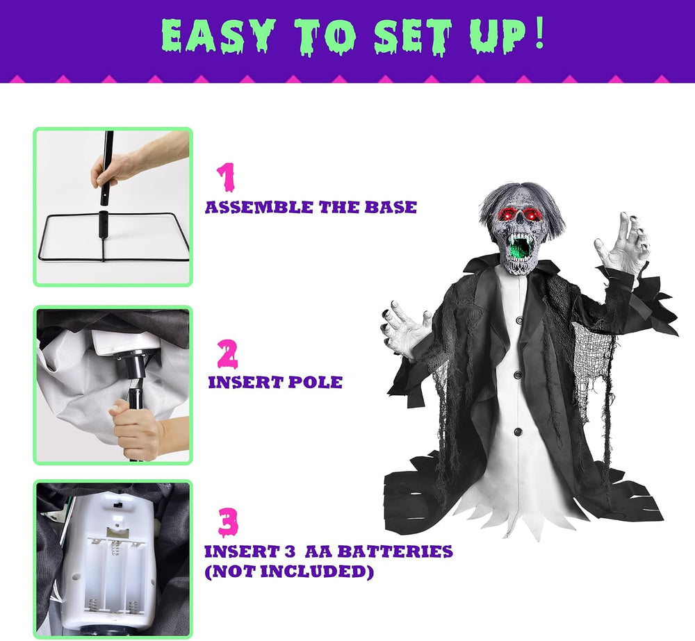 Halloween Animatronic Zombie Groundbreaker Decoration, 2.3 FT Motion & So...