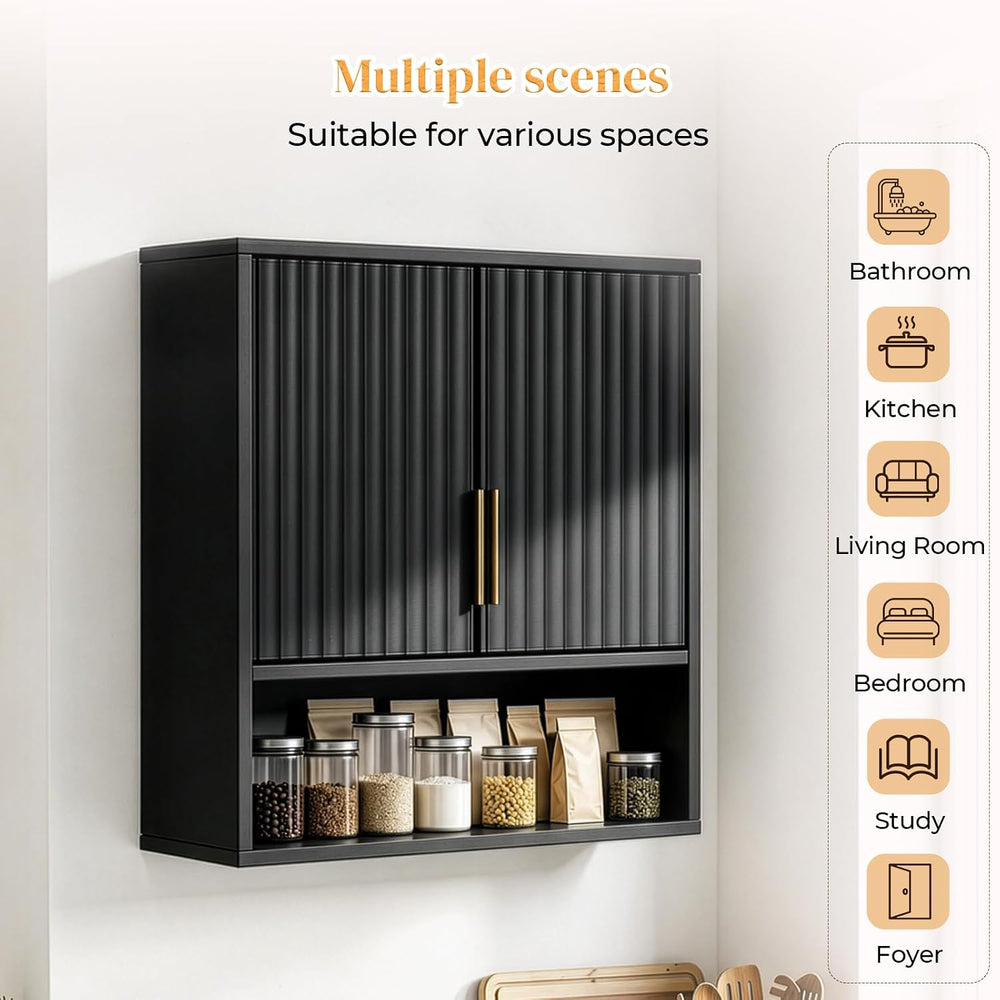 Karl home Black Wall Mounted Medicine Cabinet, Fluted Bath Storage