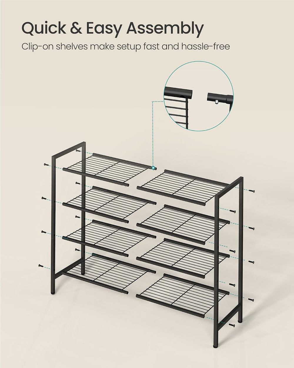 SONGMICS 4-Tier Metal Shoe Rack, Vertical Shelf, Holds up to 20 Pairs