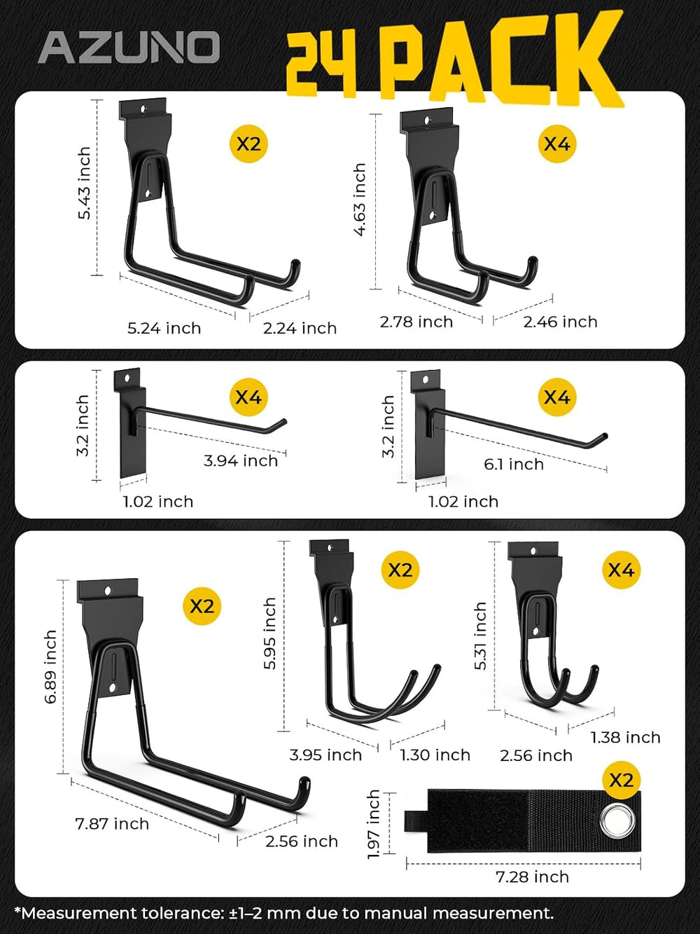 24 Pack Slatwall Accessories, Heavy Duty Slat wall Hooks & Storage Straps