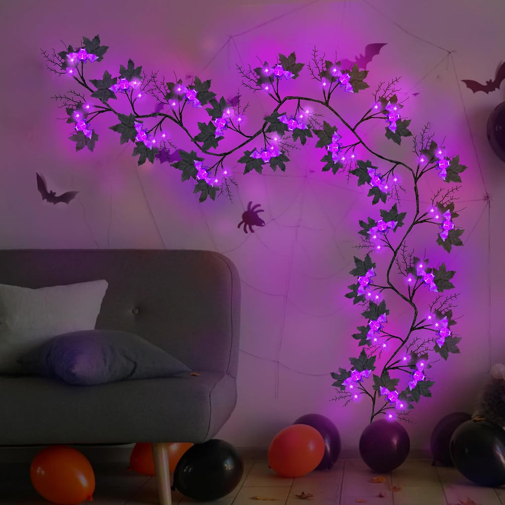 9FT 72 LED Halloween Willow Vine Twig Decor Black Halloween Garland with Bat ...