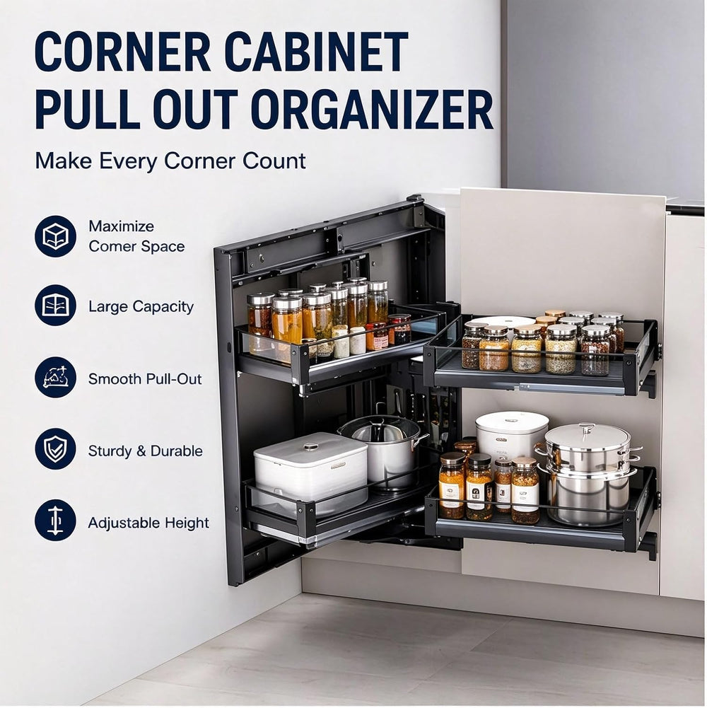 Blind Corner Cabinet Organizer, 270° Pull-Out Kitchen Storage System