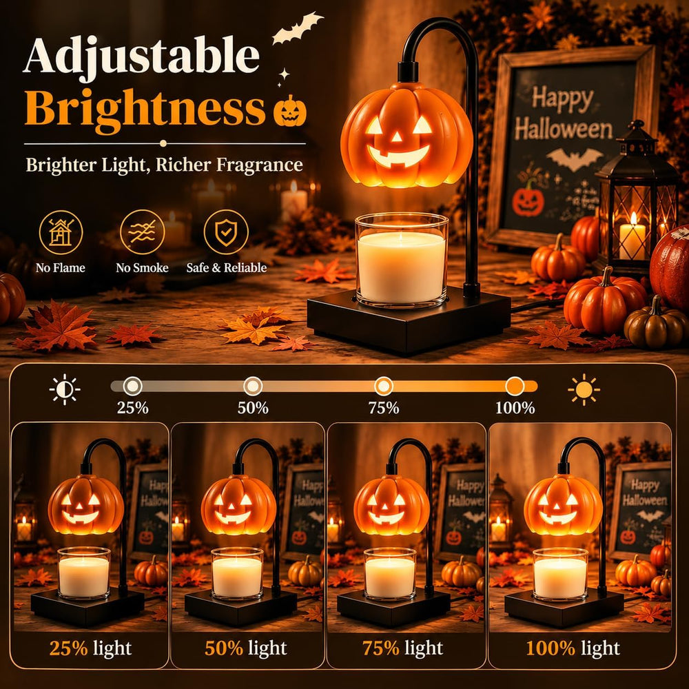 Pumpkin Halloween Candle Warmer Lamp with Timer & Dimmer,Gothic Spooky Ho...