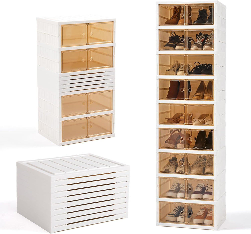 18Pairs Collapsible Shoe Rack Organizer Foldable Shoe Cabinet with Doors
