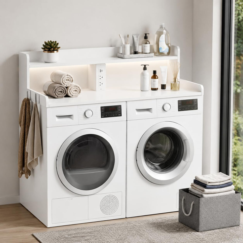 Seang 2-Tier Washer Dryer Countertop with Power Outlet & LED Lights, White