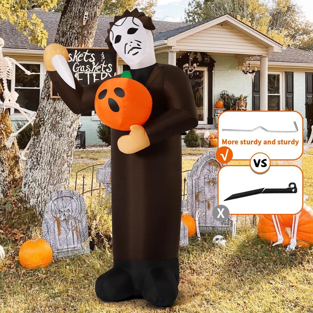 COMIN Halloween Inflatable 6FT Scary Pumpkin Killer with Built-in LEDs Blow U...