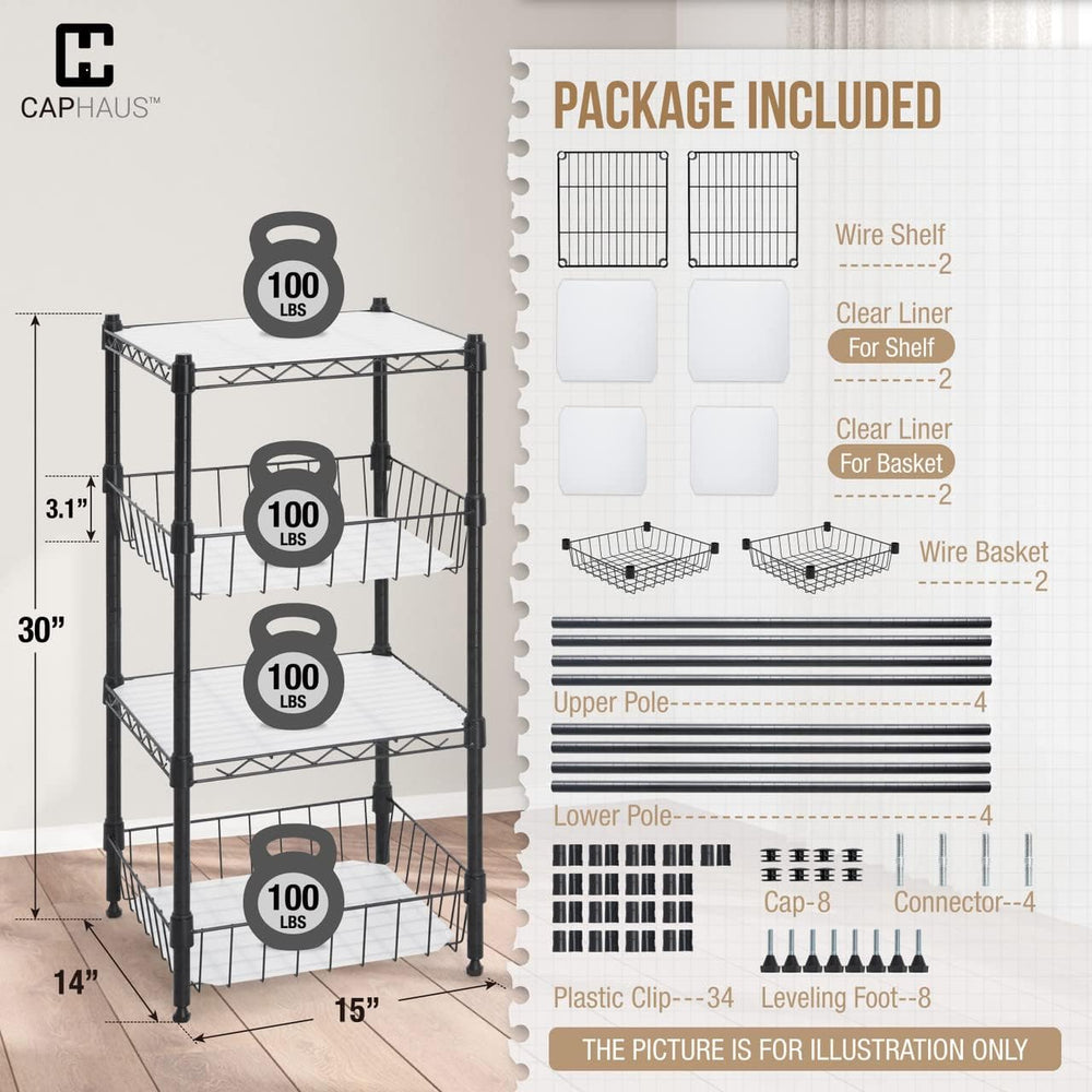 CAPHAUS NSF Wire Shelving Unit w/Baskets & Liner, Storage Rack Corner She...