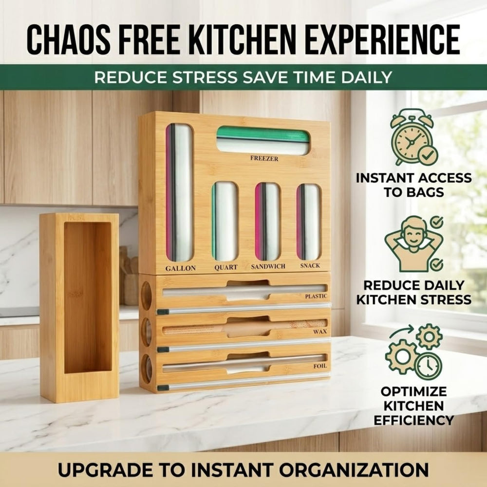Atlas Lane Supply 9 in 1 Bamboo Storage Bag Organizer for Kitchen Drawer, Bam...
