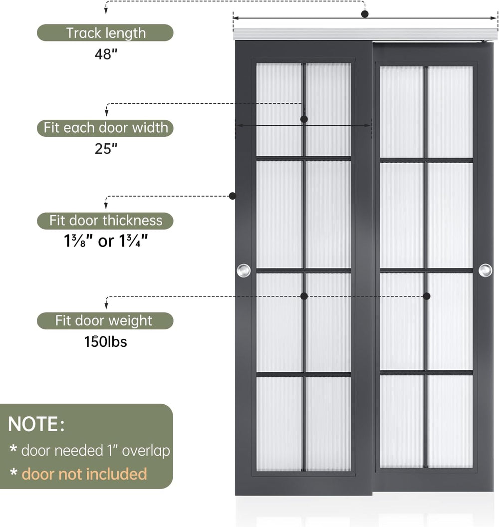 4FT/48in Bypass Double Sliding Pocket Door Hardware Kit,Commercial Grade,Alum...