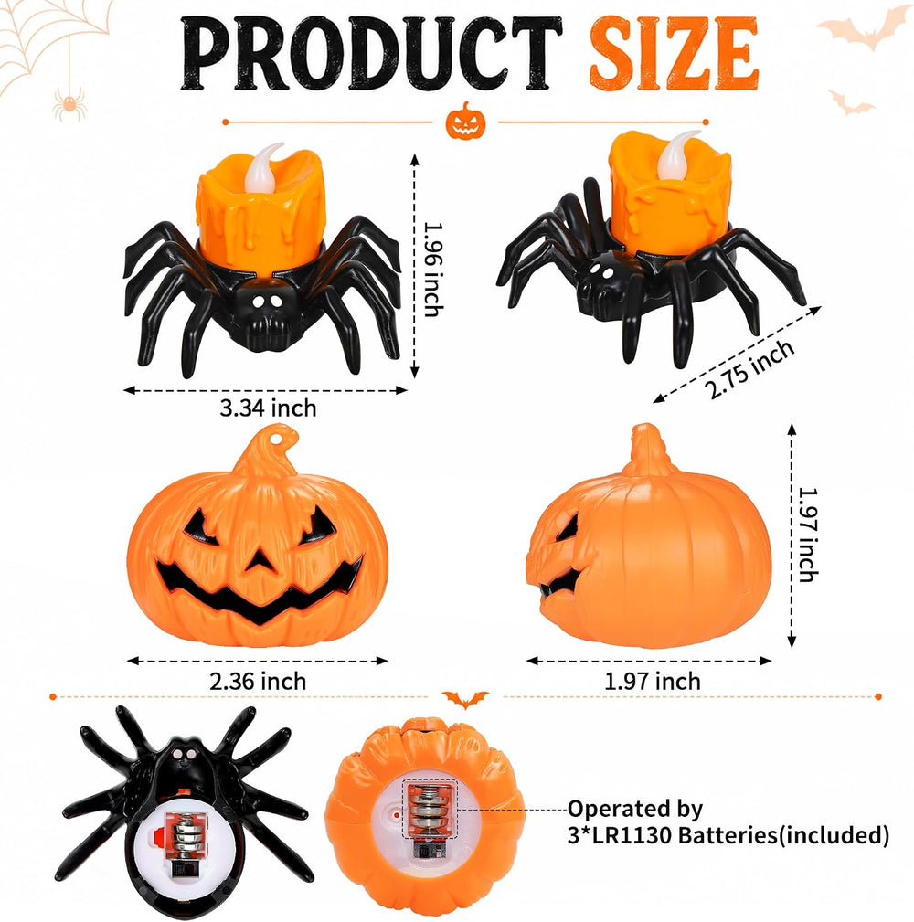 8 PCS Halloween Spider Pumpkin Candles, Battery Operated Halloween Tea Lights...