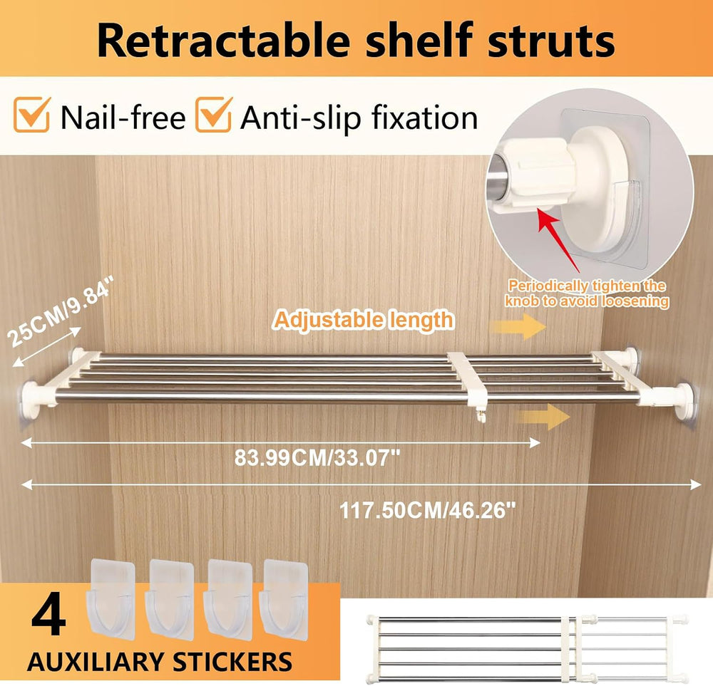 BAOYOUNI Adjustable Closet Rod 33-46" Tension Shelf Wardrobe Organizer